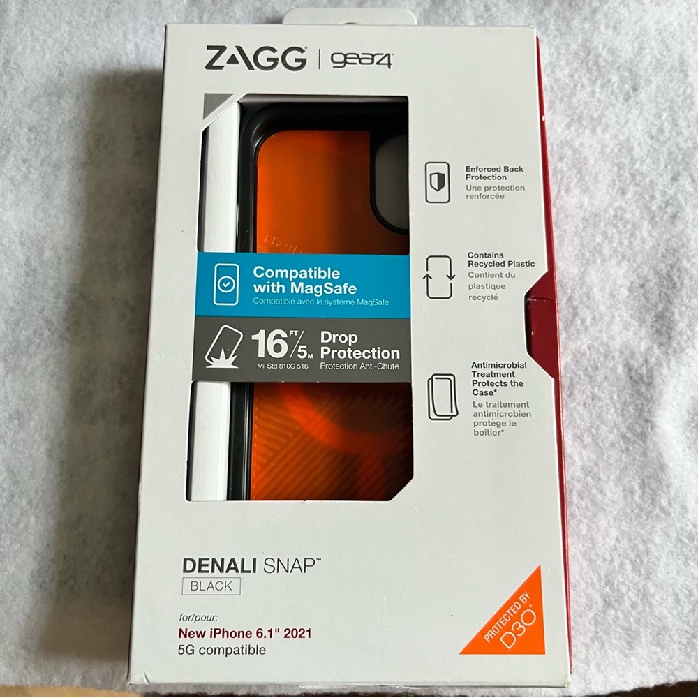 NWT Zagg Denali Snap iPhone 13 Orange/Black Phone Case w/16 ft Drop Protection